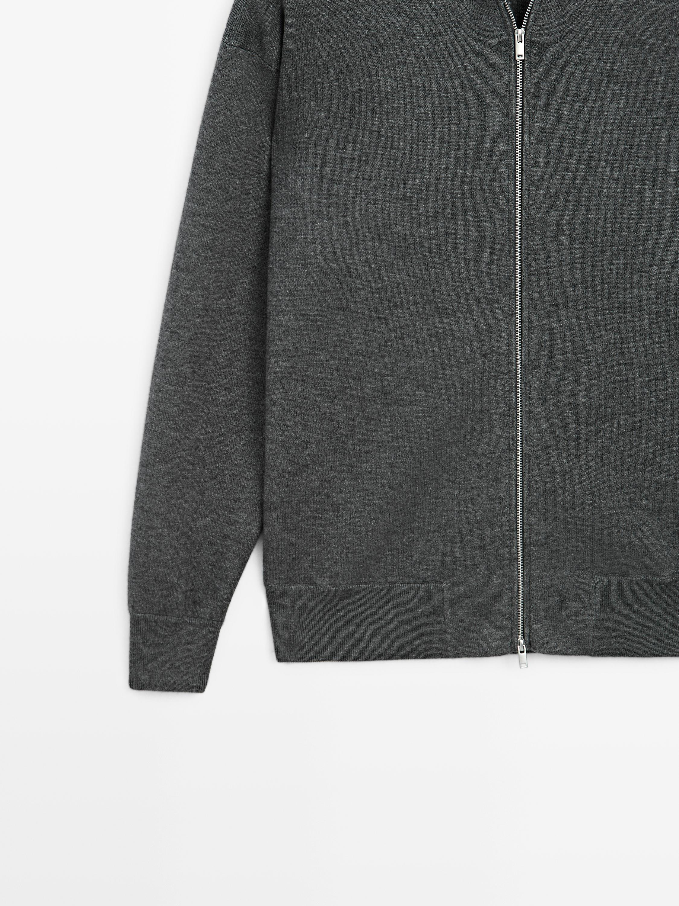 Cotton and wool blend zip-up cardigan